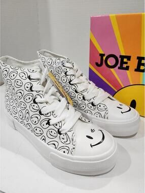 Joe Boxer High Top Canvas Shoes White Smiley Face Design Size 5